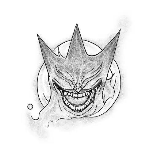 blackwork tattoo of Gengar surrounded by a swirling aura of ghostly energy tattoo design idea