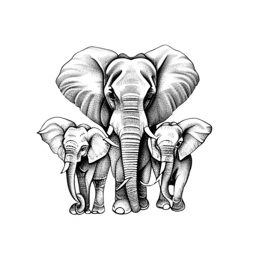 4 Elephants in an oasis with palm trees as the trunks  tattoo design idea