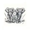 4 Elephants in an oasis with palm trees as the trunks  tattoo design idea