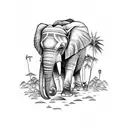 4 Elephants in an oasis with palm trees as the trunks  tattoo design idea