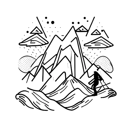 A backpacker walking along a trail with a backpack and hiking poles tattoo design idea