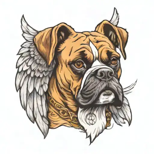 brindle crop eared boxer dog with feathered wings tattoo design idea