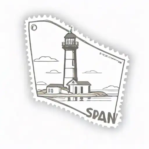 postage stamp with a lighthouse and the word Spain tattoo design idea