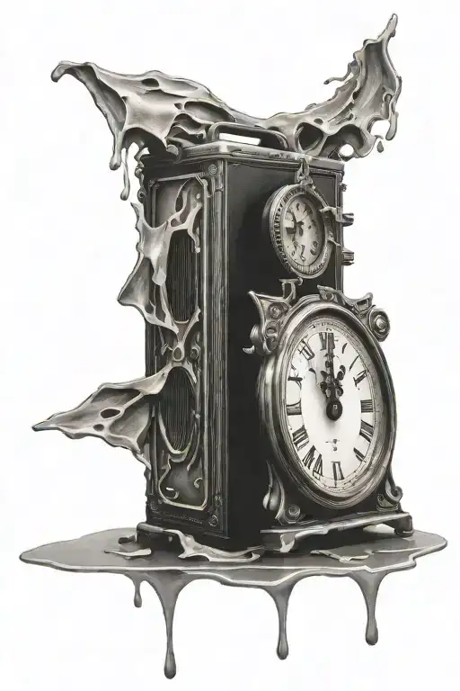 broken clock melting 35mm camera tattoo design idea
