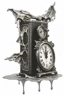 broken clock melting 35mm camera tattoo design idea