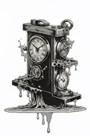 broken clock melting 35mm camera tattoo design idea