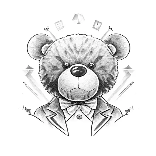 mad teddy bear with eye patch and stitches  tattoo design idea