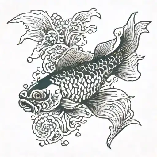 goldfish swimming among seaweed tattoo design idea
