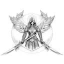 arch angel michael with a sword and armor tattoo design idea