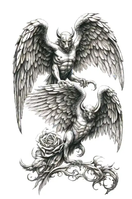 angle and devil wings made tattoo design idea