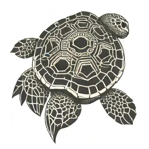 sea ​​turtle with tibetan writing tattoo design idea