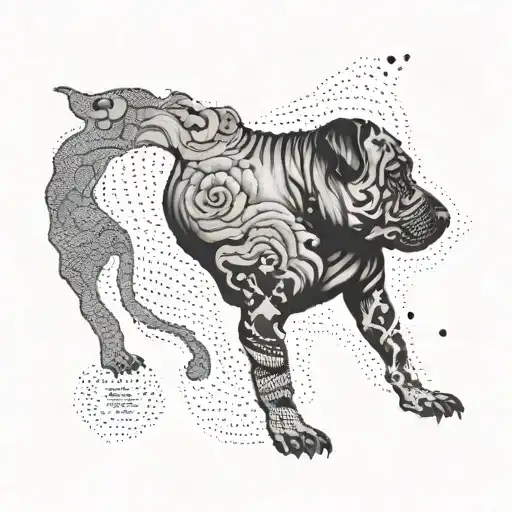 Design a tattoo of a map of Indonesia with a silhouette of your granddaughter and your Sharpei dog tattoo design idea