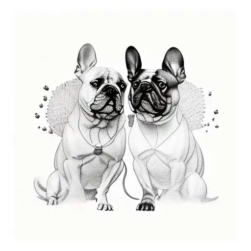realism style tattoo of tree of life with 2 french bulldogs sitting underneath tattoo design idea