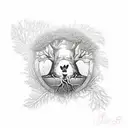 realism style tattoo of tree of life with 2 french bulldogs sitting underneath tattoo design idea