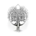 realism style tattoo of tree of life with 2 french bulldogs sitting underneath tattoo design idea