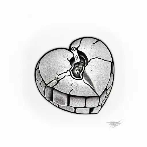 Realistic heart surrounded by a brick wall tattoo design idea