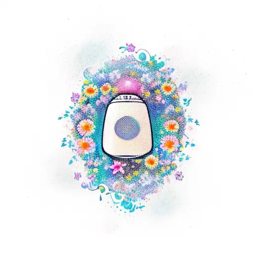 A vibrant and colorful tattoo design featuring a microphone surrounded by flowers and waves tattoo design idea
