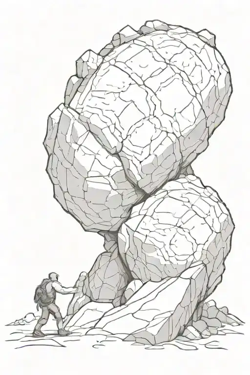 Sisyphus pushing boulder up mountain tattoo design idea