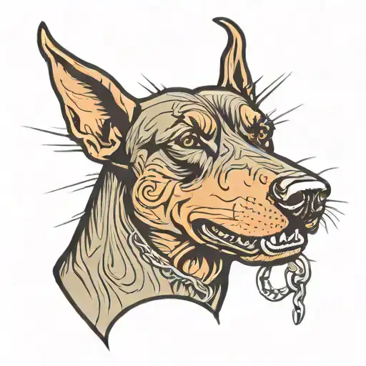 Angry gangster doberman cropped ears barbed wire  tattoo design idea