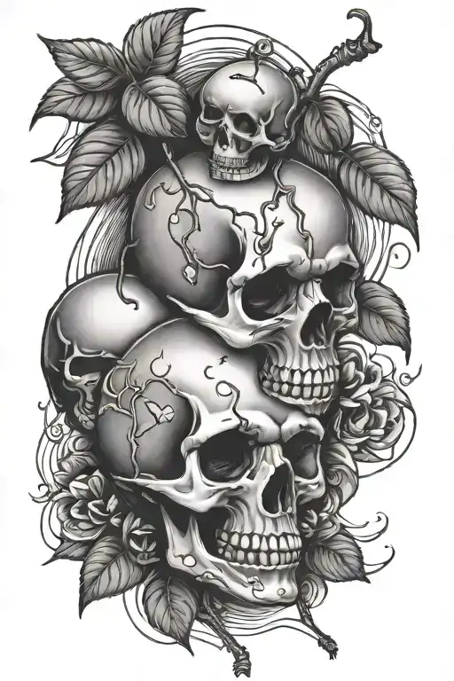 cherry skulls tattoo design idea