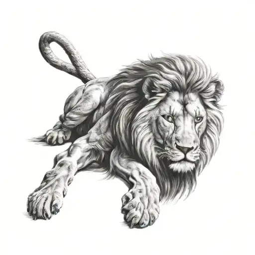lion, rugged cross, small lamb laying tattoo design idea