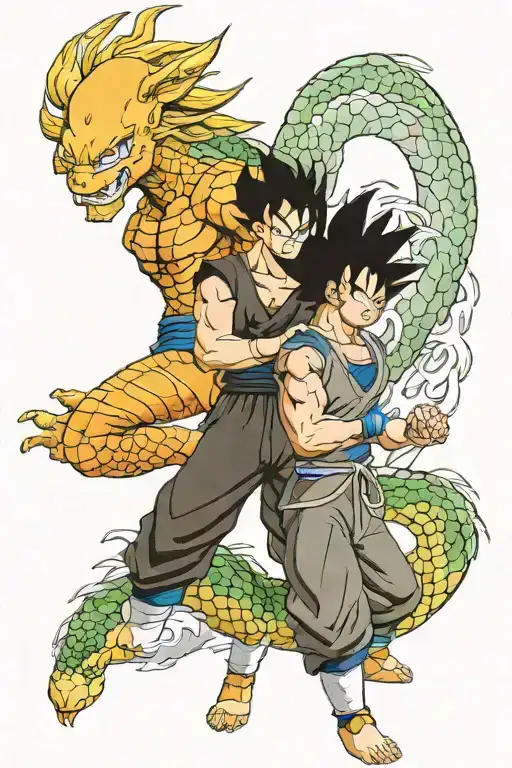 Goku and Vegeta with shenron dragon ball tattoo design idea
