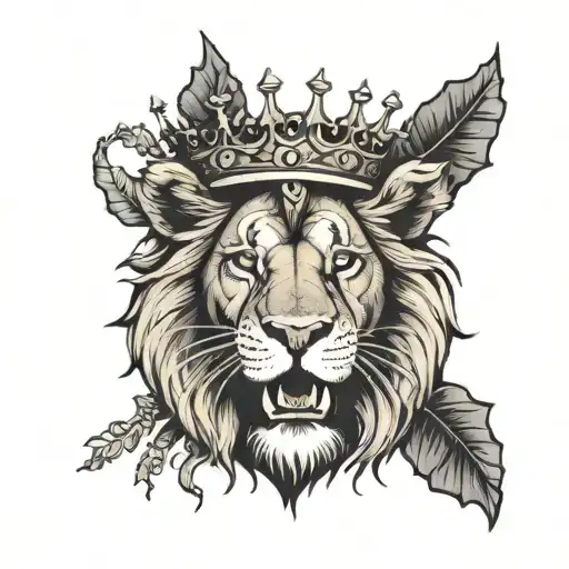 lion wearing crown of thorns clouds tattoo design idea