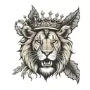 lion wearing crown of thorns clouds tattoo design idea