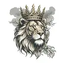 lion wearing crown of thorns clouds tattoo design idea