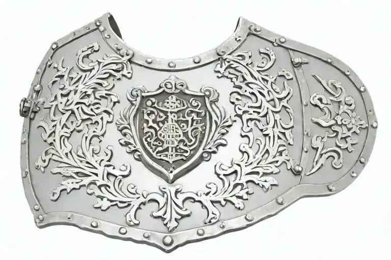 camelot steel plated shoulder shield tattoo design idea