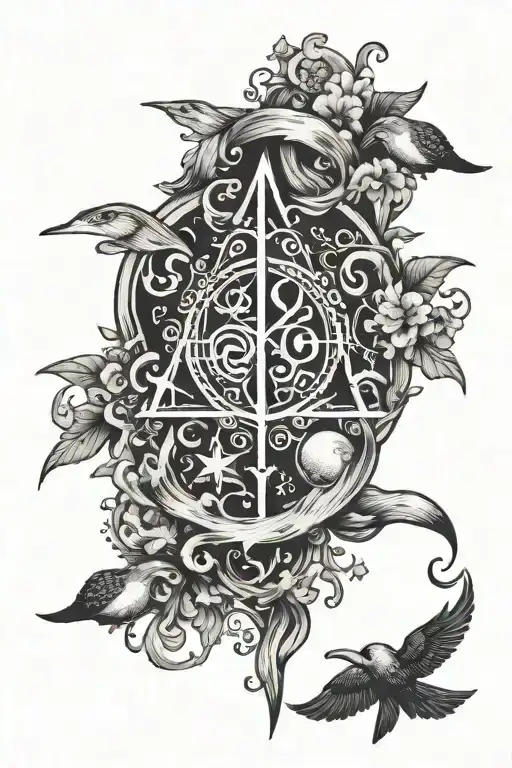 A tattoo design inspired by the tranquility of the sea, with symbols of dedication and effort intertwined with images of harry potter characters tattoo design idea