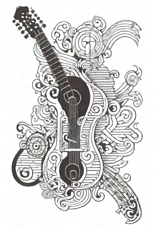 A tattoo design combining the elements of music and knowledge, with symbols representing power and dedication tattoo design idea
