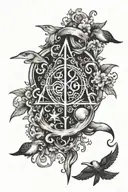 A tattoo design inspired by the tranquility of the sea, with symbols of dedication and effort intertwined with images of harry potter characters tattoo design idea