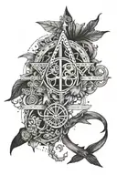 A tattoo design inspired by the tranquility of the sea, with symbols of dedication and effort intertwined with images of harry potter characters tattoo design idea