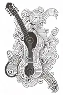 A tattoo design combining the elements of music and knowledge, with symbols representing power and dedication tattoo design idea