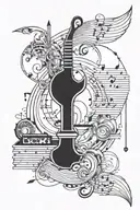 A tattoo design combining the elements of music and knowledge, with symbols representing power and dedication tattoo design idea