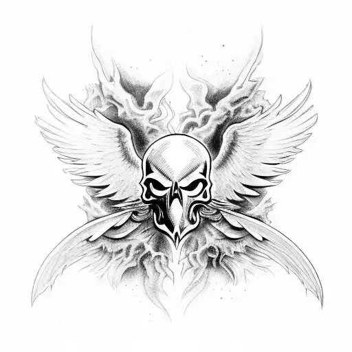 phoenix skull tattoo design idea