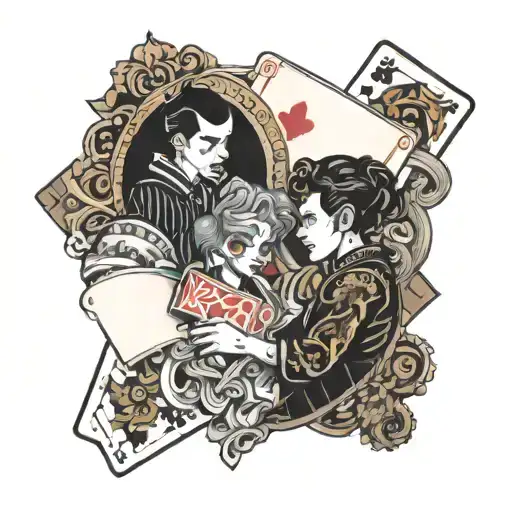 four people playing cards tattoo design idea