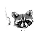 a raccoon with glas breaking in front of its face starting from its eye tattoo design idea