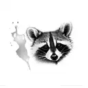 a raccoon with glas breaking in front of its face starting from its eye tattoo design idea