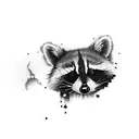 a raccoon with glas breaking in front of its face starting from its eye tattoo design idea