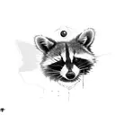 a raccoon with glas breaking in front of its face starting from its eye tattoo design idea