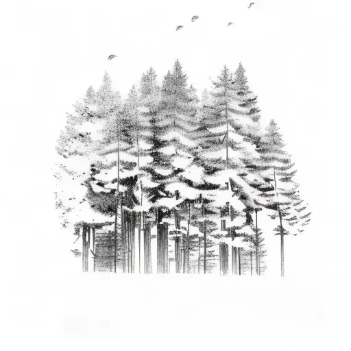 A serene forest scene with a hidden message of stoicism subtly incorporated into the trees tattoo design idea