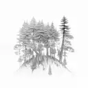 A serene forest scene with a hidden message of stoicism subtly incorporated into the trees tattoo design idea