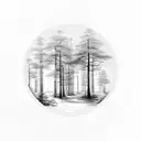 A serene forest scene with a hidden message of stoicism subtly incorporated into the trees tattoo design idea