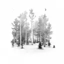 A serene forest scene with a hidden message of stoicism subtly incorporated into the trees tattoo design idea