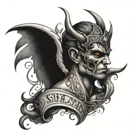 banner and ghetto angel half demon tattoo design idea
