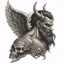 banner and ghetto angel half demon tattoo design idea