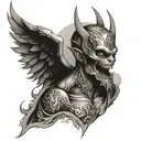banner and ghetto angel half demon tattoo design idea