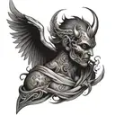 banner and ghetto angel half demon tattoo design idea